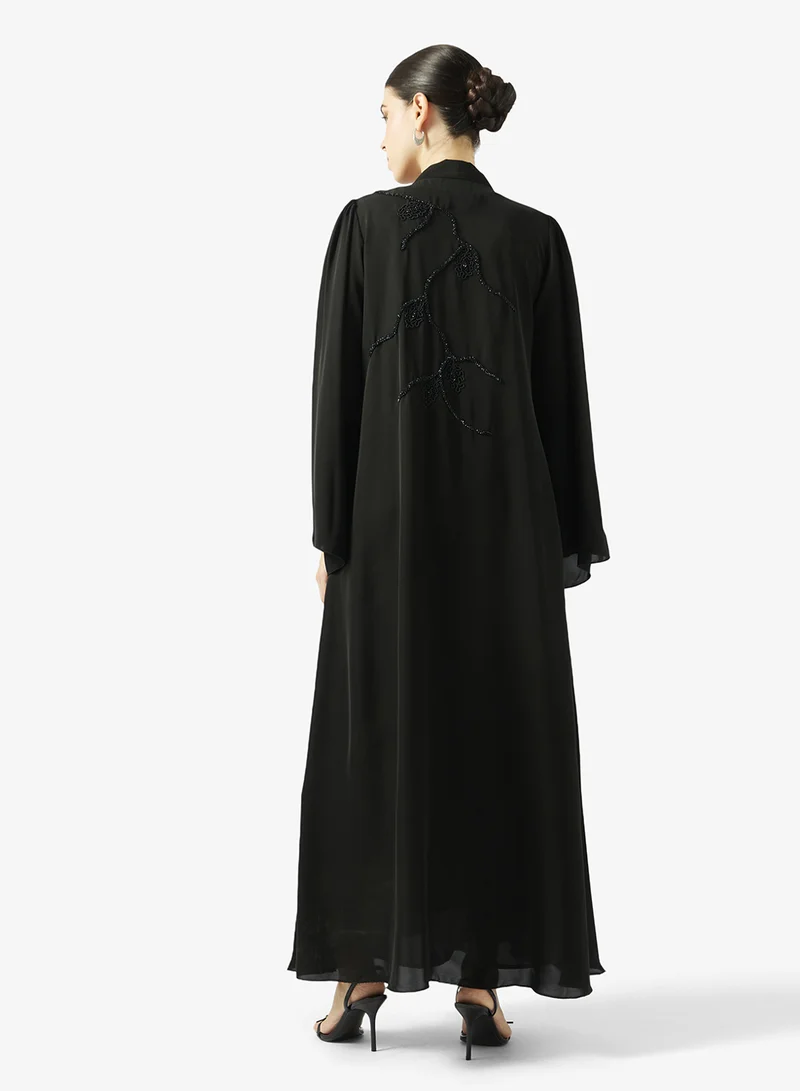 hayas closet Embellished Open Front V Neck Abaya